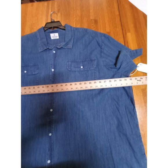 NWT Mutual Weave light weight blue short sleeve full button down collared shirt - Picture 5 of 7